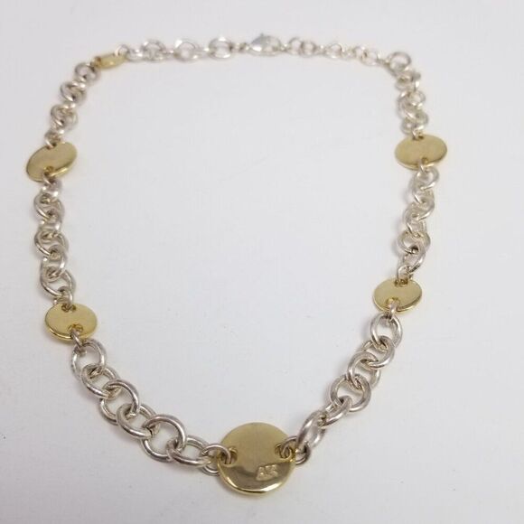 Vintage Anne Klein Chunky Chain Necklace, Silver Tone with Gold Tone Discs - Picture 5 of 6